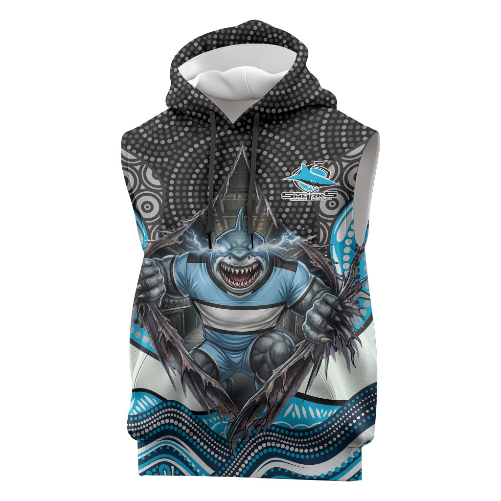 Cronulla Sutherland Sharks Sleeveless Hoodie The Scream of Lightning Eyes - Indigenous Dot Ripping Effect