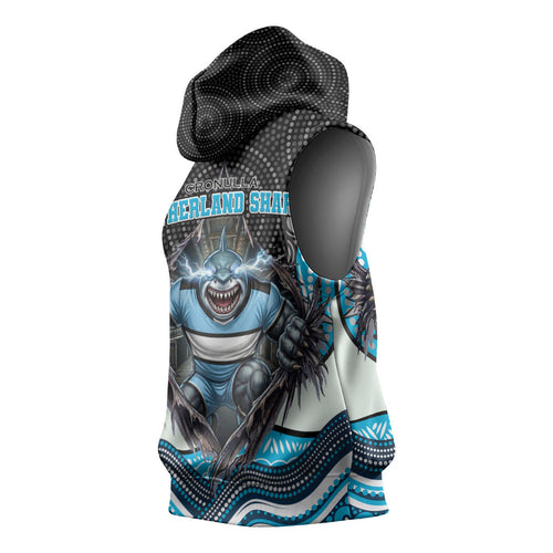 Cronulla Sutherland Sharks Sleeveless Hoodie The Scream of Lightning Eyes - Indigenous Dot Ripping Effect