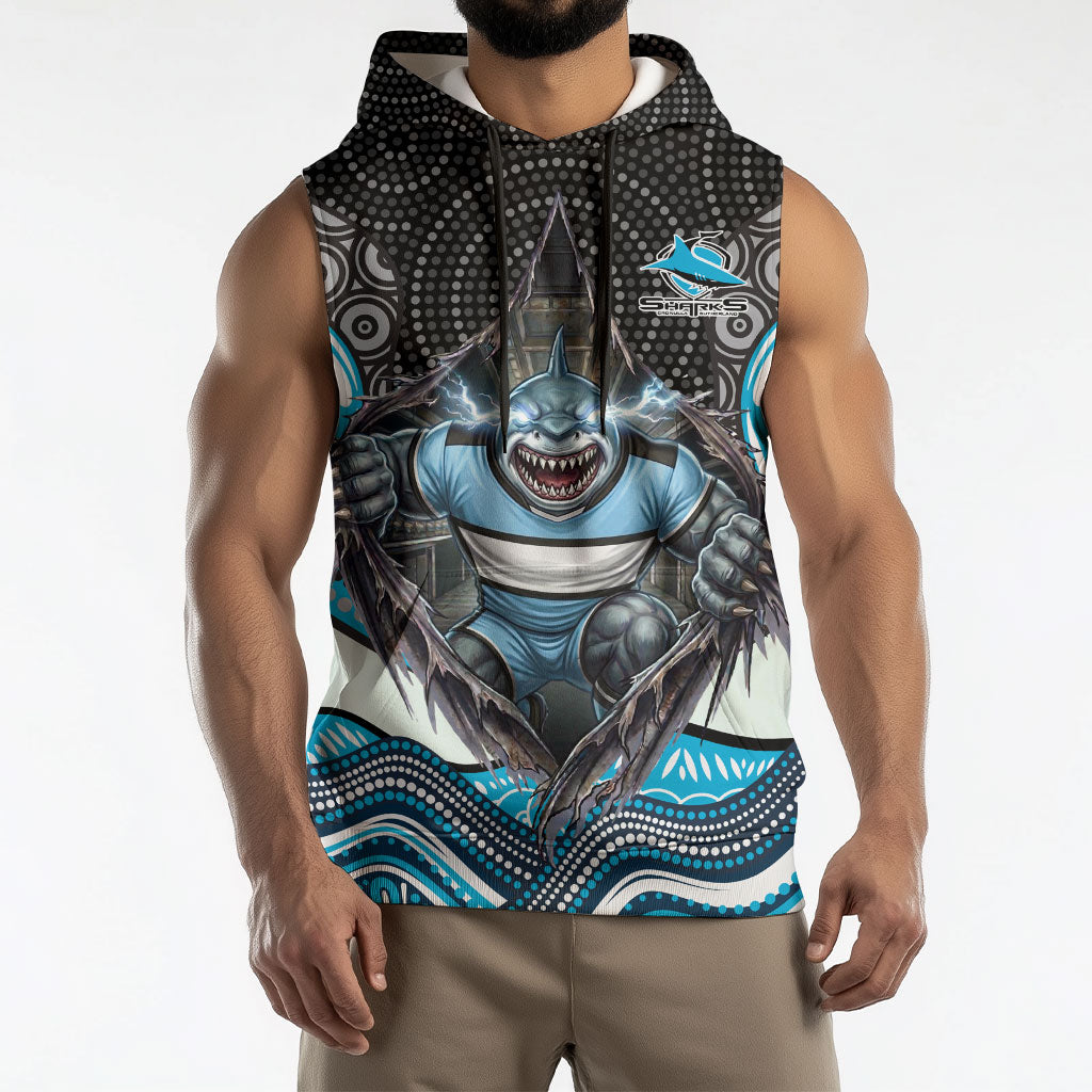 Cronulla Sutherland Sharks Sleeveless Hoodie The Scream of Lightning Eyes - Indigenous Dot Ripping Effect