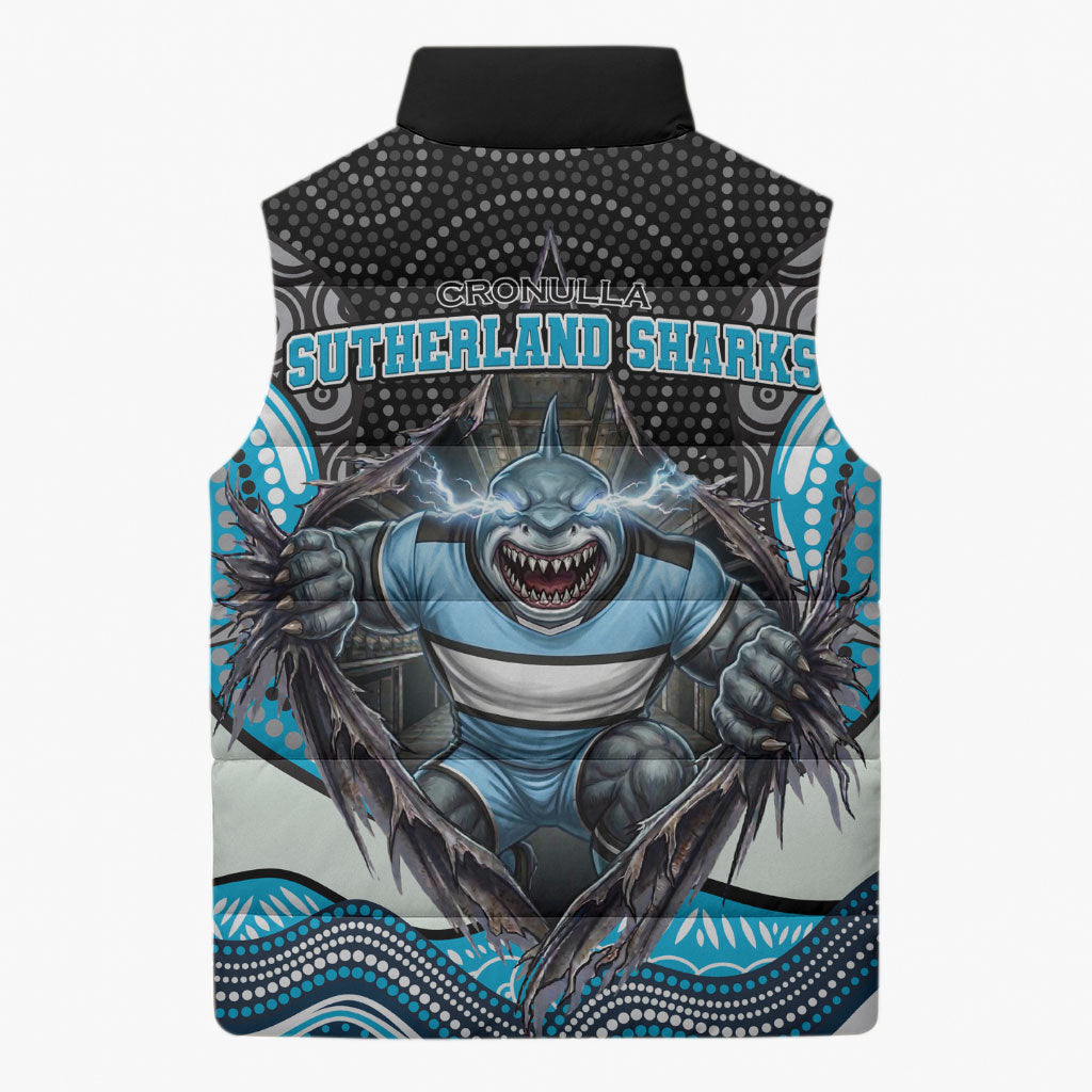 Cronulla Sutherland Sharks Sleeveless Puffer Jacket The Scream of Lightning Eyes - Indigenous Dot Ripping Effect