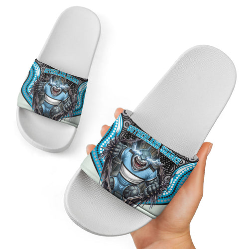 Cronulla Sutherland Sharks Slide Sandals The Scream of Lightning Eyes - Indigenous Dot Ripping Effect