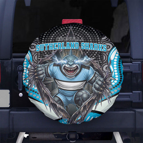Cronulla Sutherland Sharks Spare Tire Cover The Scream of Lightning Eyes - Indigenous Dot Ripping Effect
