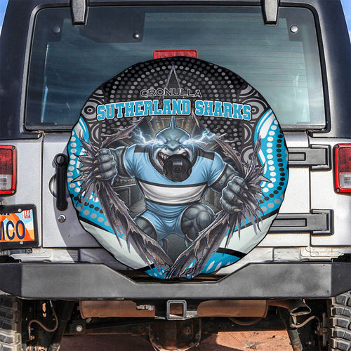 Cronulla Sutherland Sharks Spare Tire Cover The Scream of Lightning Eyes - Indigenous Dot Ripping Effect