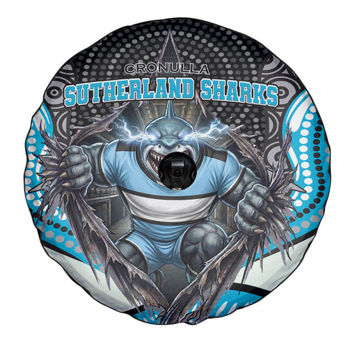 Cronulla Sutherland Sharks Spare Tire Cover The Scream of Lightning Eyes - Indigenous Dot Ripping Effect