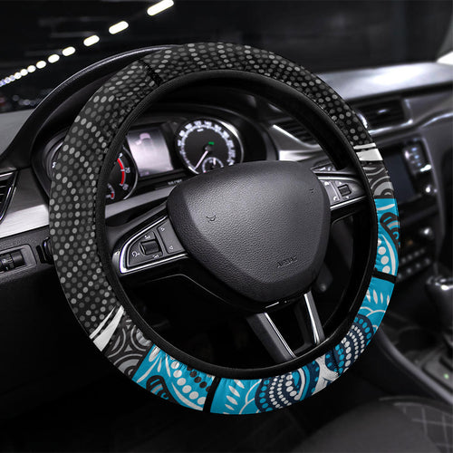 Cronulla Sutherland Sharks Steering Wheel Cover The Scream of Lightning Eyes - Indigenous Dot Ripping Effect
