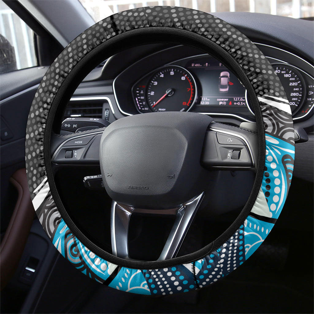 Cronulla Sutherland Sharks Steering Wheel Cover The Scream of Lightning Eyes - Indigenous Dot Ripping Effect