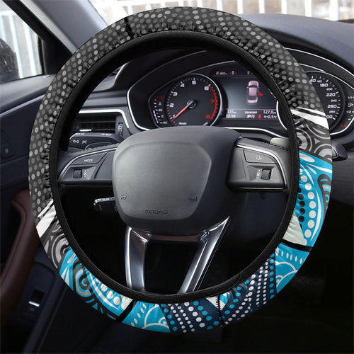 Cronulla Sutherland Sharks Steering Wheel Cover The Scream of Lightning Eyes - Indigenous Dot Ripping Effect