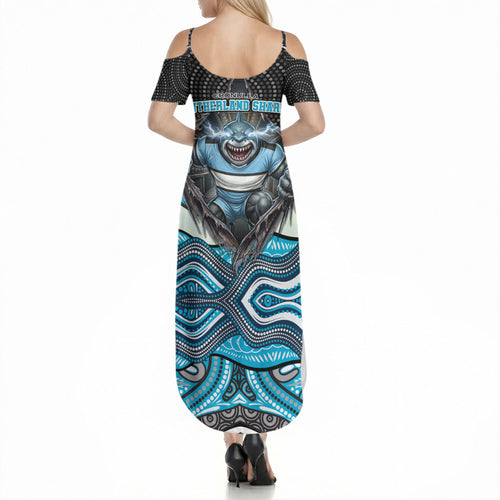 Cronulla Sutherland Sharks Summer Maxi Dress The Scream of Lightning Eyes - Indigenous Dot Ripping Effect