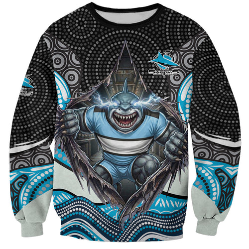 Cronulla Sutherland Sharks Sweatshirt The Scream of Lightning Eyes - Indigenous Dot Ripping Effect