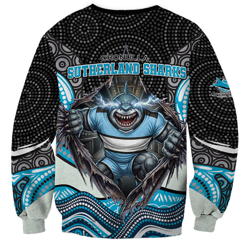 Cronulla Sutherland Sharks Sweatshirt The Scream of Lightning Eyes - Indigenous Dot Ripping Effect