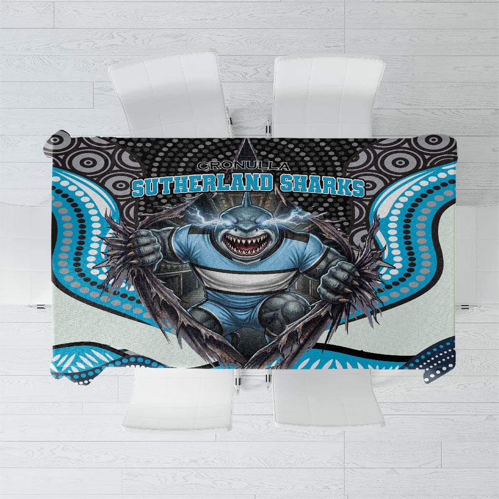 Cronulla Sutherland Sharks Tablecloth The Scream of Lightning Eyes - Indigenous Dot Ripping Effect
