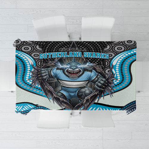 Cronulla Sutherland Sharks Tablecloth The Scream of Lightning Eyes - Indigenous Dot Ripping Effect