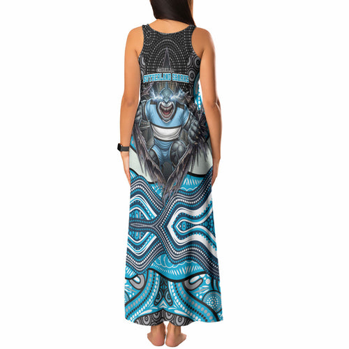 Cronulla Sutherland Sharks Tank Maxi Dress The Scream of Lightning Eyes - Indigenous Dot Ripping Effect
