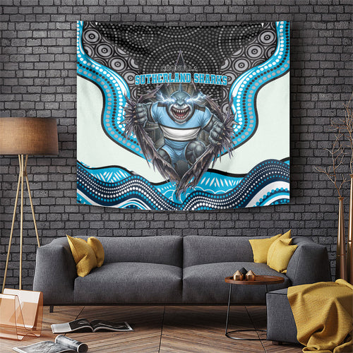 Cronulla Sutherland Sharks Tapestry The Scream of Lightning Eyes - Indigenous Dot Ripping Effect
