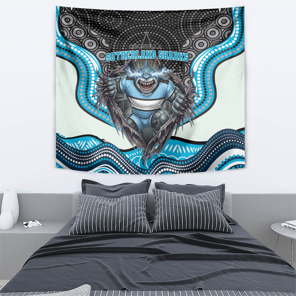 Cronulla Sutherland Sharks Tapestry The Scream of Lightning Eyes - Indigenous Dot Ripping Effect