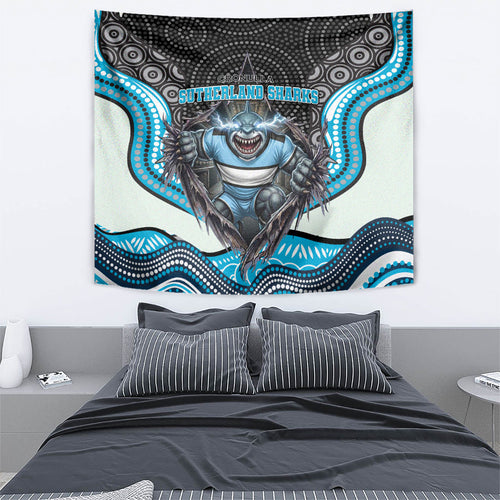Cronulla Sutherland Sharks Tapestry The Scream of Lightning Eyes - Indigenous Dot Ripping Effect
