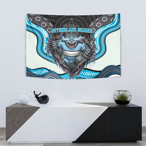 Cronulla Sutherland Sharks Tapestry The Scream of Lightning Eyes - Indigenous Dot Ripping Effect