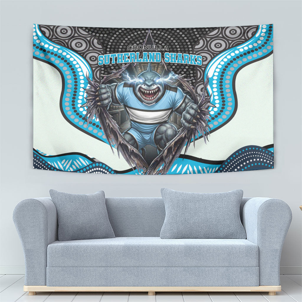 Cronulla Sutherland Sharks Tapestry The Scream of Lightning Eyes - Indigenous Dot Ripping Effect