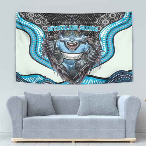 Cronulla Sutherland Sharks Tapestry The Scream of Lightning Eyes - Indigenous Dot Ripping Effect