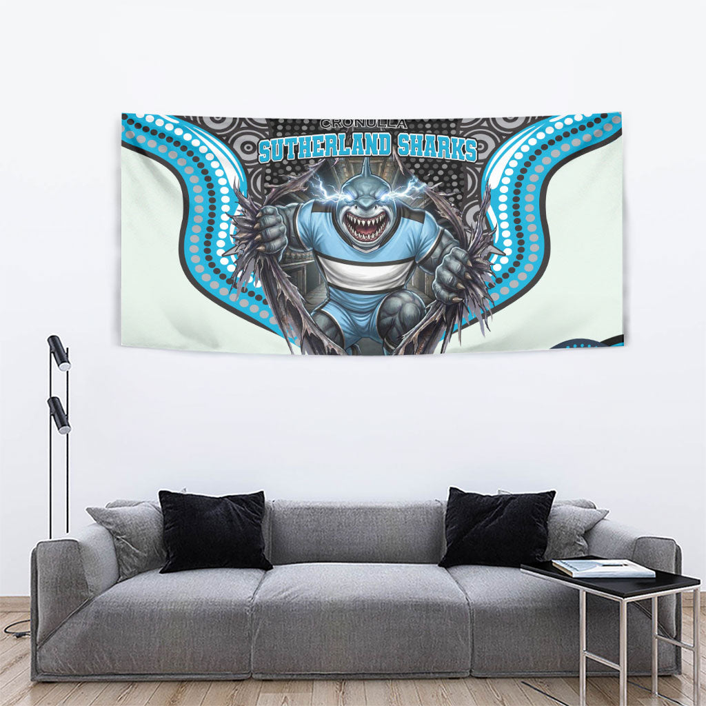 Cronulla Sutherland Sharks Tapestry The Scream of Lightning Eyes - Indigenous Dot Ripping Effect