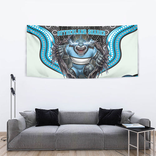 Cronulla Sutherland Sharks Tapestry The Scream of Lightning Eyes - Indigenous Dot Ripping Effect