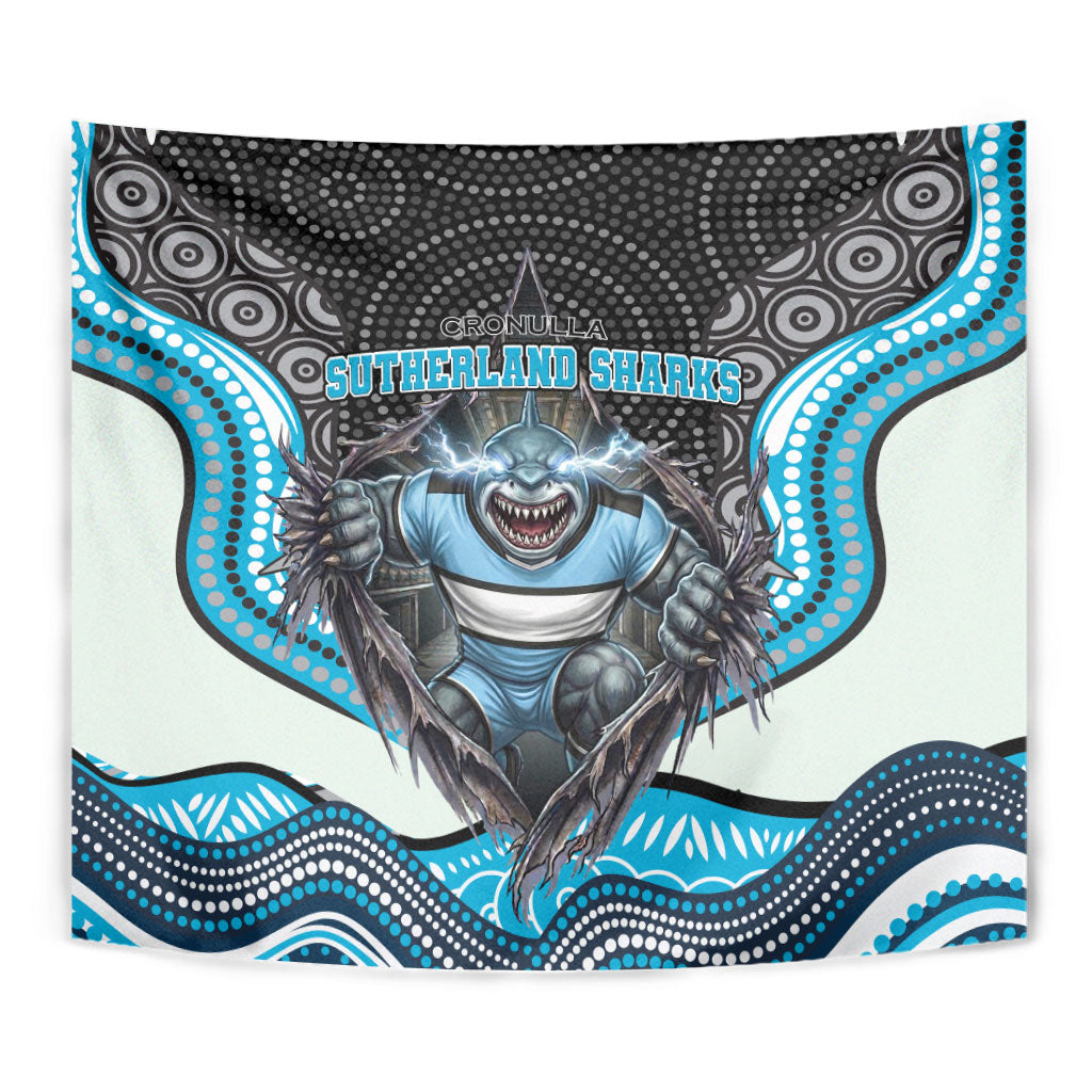 Cronulla Sutherland Sharks Tapestry The Scream of Lightning Eyes - Indigenous Dot Ripping Effect