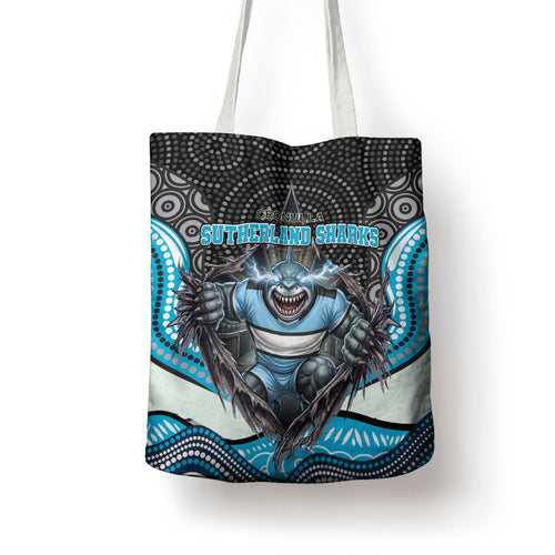 Cronulla Sutherland Sharks Tote Bag The Scream of Lightning Eyes - Indigenous Dot Ripping Effect