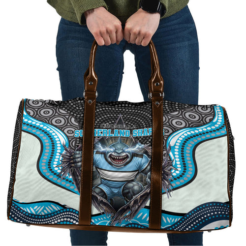 Cronulla Sutherland Sharks Travel Bag The Scream of Lightning Eyes - Indigenous Dot Ripping Effect