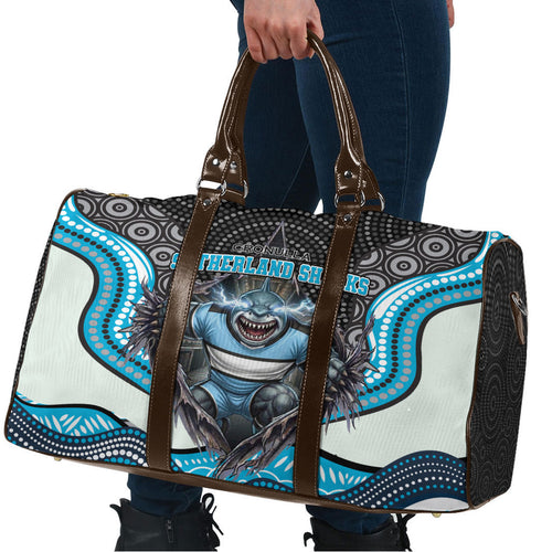 Cronulla Sutherland Sharks Travel Bag The Scream of Lightning Eyes - Indigenous Dot Ripping Effect