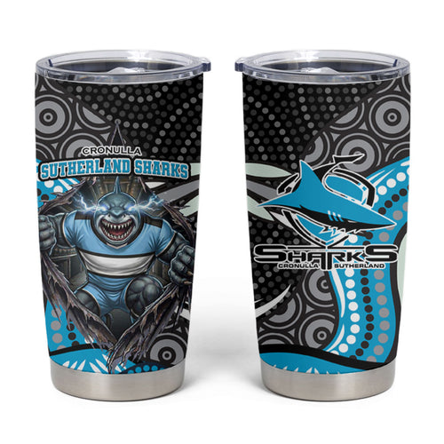 Cronulla Sutherland Sharks Tumbler Cup The Scream of Lightning Eyes - Indigenous Dot Ripping Effect