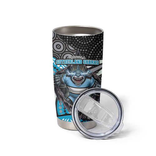 Cronulla Sutherland Sharks Tumbler Cup The Scream of Lightning Eyes - Indigenous Dot Ripping Effect