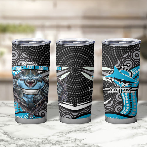 Cronulla Sutherland Sharks Tumbler Cup The Scream of Lightning Eyes - Indigenous Dot Ripping Effect