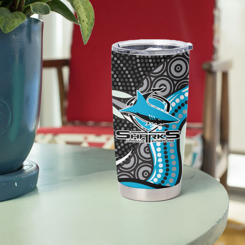 Cronulla Sutherland Sharks Tumbler Cup The Scream of Lightning Eyes - Indigenous Dot Ripping Effect