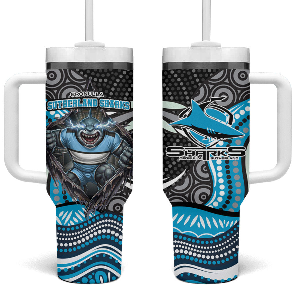Cronulla Sutherland Sharks Tumbler With Handle The Scream of Lightning Eyes - Indigenous Dot Ripping Effect