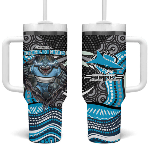 Cronulla Sutherland Sharks Tumbler With Handle The Scream of Lightning Eyes - Indigenous Dot Ripping Effect