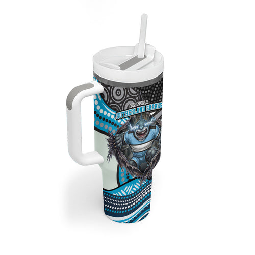 Cronulla Sutherland Sharks Tumbler With Handle The Scream of Lightning Eyes - Indigenous Dot Ripping Effect