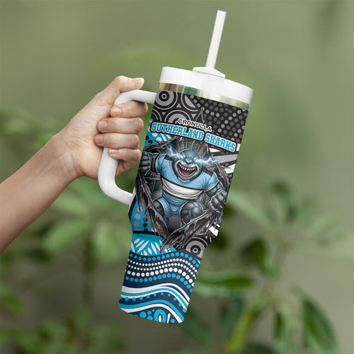 Cronulla Sutherland Sharks Tumbler With Handle The Scream of Lightning Eyes - Indigenous Dot Ripping Effect