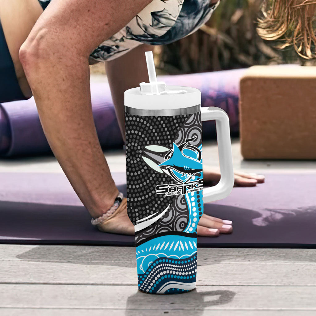 Cronulla Sutherland Sharks Tumbler With Handle The Scream of Lightning Eyes - Indigenous Dot Ripping Effect