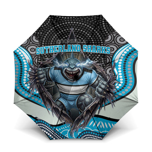 Cronulla Sutherland Sharks Umbrella The Scream of Lightning Eyes - Indigenous Dot Ripping Effect