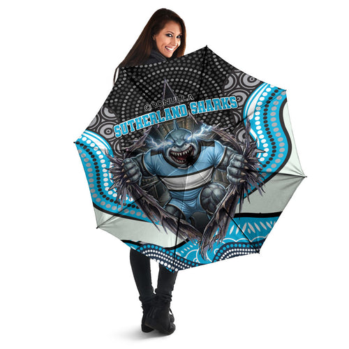 Cronulla Sutherland Sharks Umbrella The Scream of Lightning Eyes - Indigenous Dot Ripping Effect