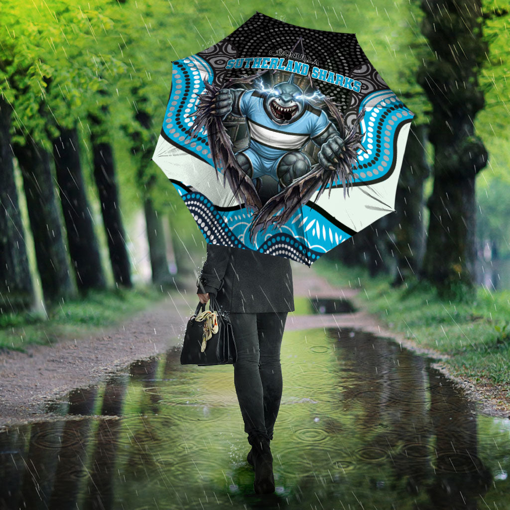 Cronulla Sutherland Sharks Umbrella The Scream of Lightning Eyes - Indigenous Dot Ripping Effect