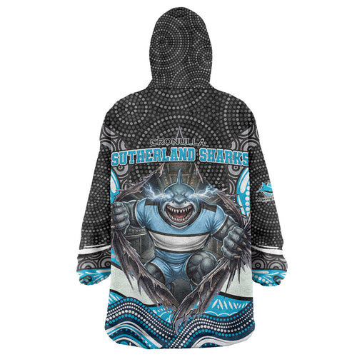 Cronulla Sutherland Sharks Wearable Blanket Hoodie The Scream of Lightning Eyes - Indigenous Dot Ripping Effect