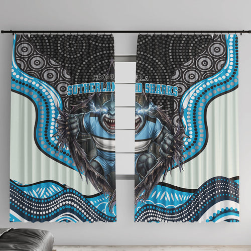 Cronulla Sutherland Sharks Window Curtain The Scream of Lightning Eyes - Indigenous Dot Ripping Effect