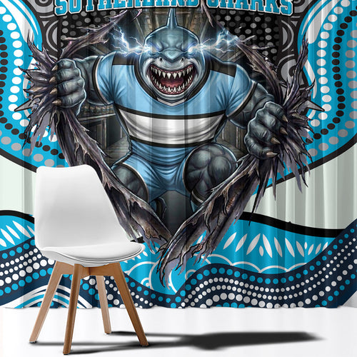 Cronulla Sutherland Sharks Window Curtain The Scream of Lightning Eyes - Indigenous Dot Ripping Effect