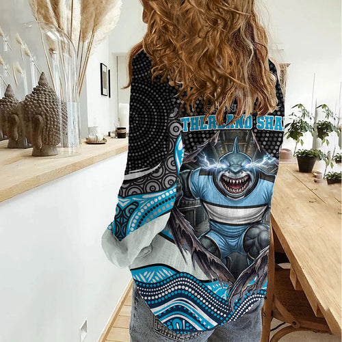 Cronulla Sutherland Sharks Women Casual Shirt The Scream of Lightning Eyes - Indigenous Dot Ripping Effect
