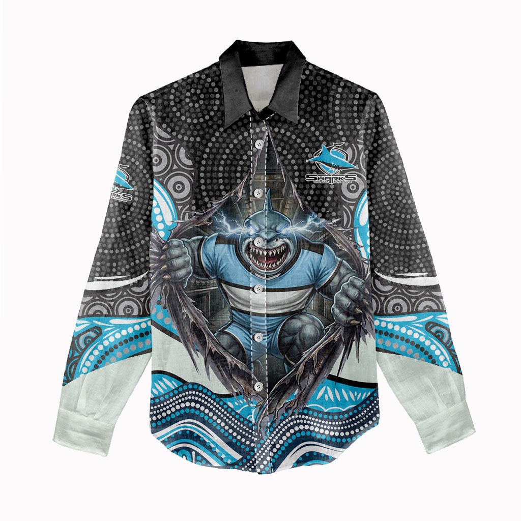 Cronulla Sutherland Sharks Women Casual Shirt The Scream of Lightning Eyes - Indigenous Dot Ripping Effect