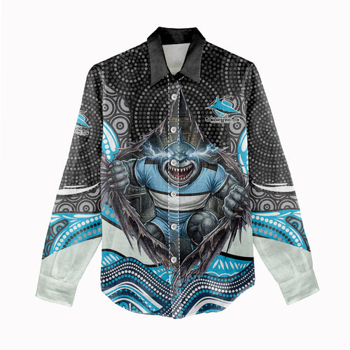 Cronulla Sutherland Sharks Women Casual Shirt The Scream of Lightning Eyes - Indigenous Dot Ripping Effect