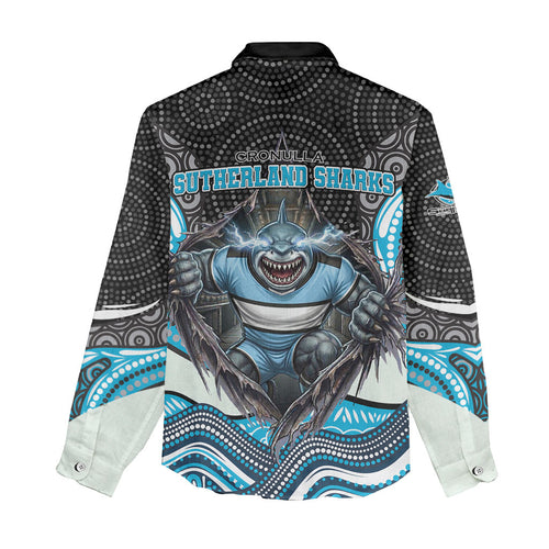 Cronulla Sutherland Sharks Women Casual Shirt The Scream of Lightning Eyes - Indigenous Dot Ripping Effect