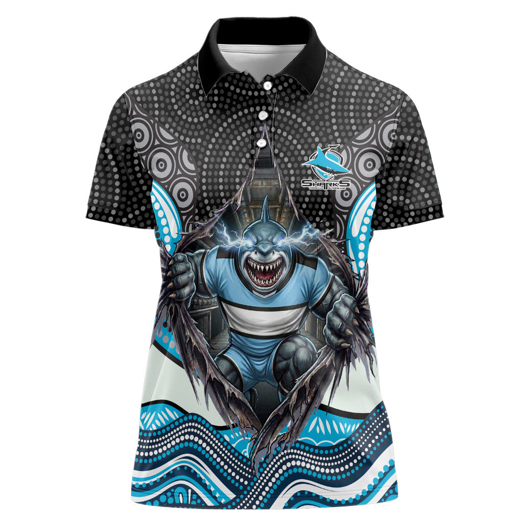 Cronulla Sutherland Sharks Women Polo Shirt The Scream of Lightning Eyes - Indigenous Dot Ripping Effect