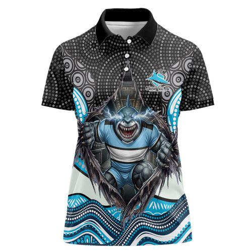 Cronulla Sutherland Sharks Women Polo Shirt The Scream of Lightning Eyes - Indigenous Dot Ripping Effect